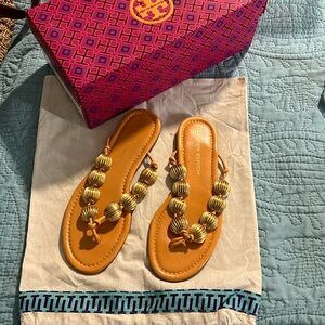 Tory Burch orange Capri Beaded Sandal Goat Leather size 7
